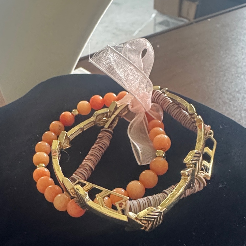 Elegant Gold and Orange Beaded Bracelet Set